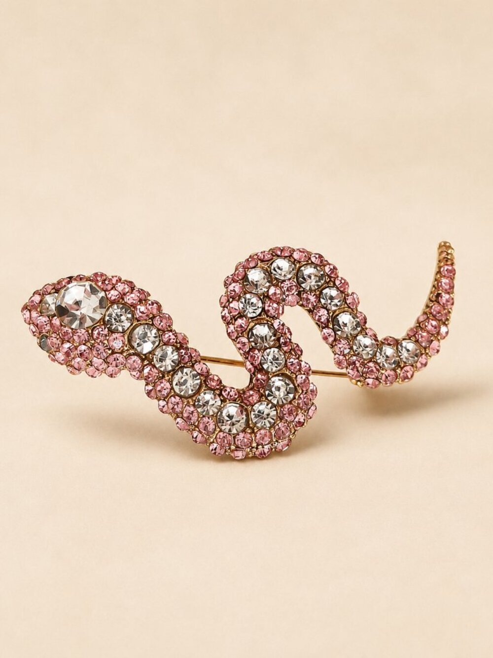 💎 Sparkling Pink Rhinestone Snake Statement Brooch 💎